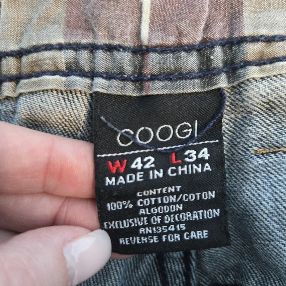 COOGI Y2K Men's Blue Cotton‎ Jeans 42x34 Streetwear Flap Pocket Accents